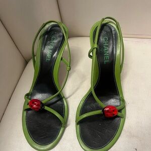 CHANEL Green Heels with Red Ladybug Accent 2004 with original box